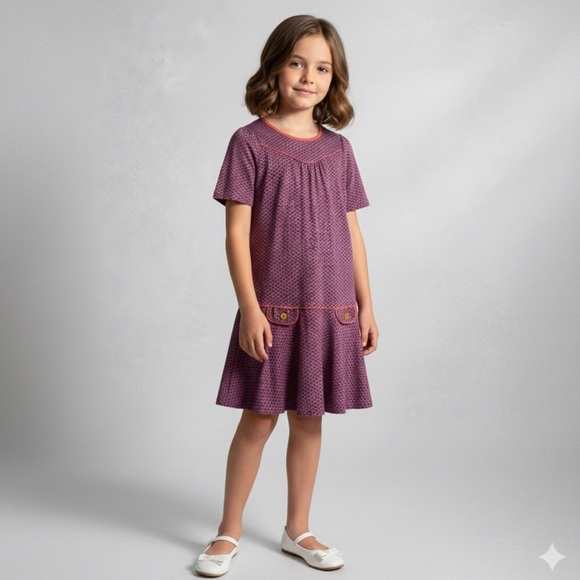 Hanna Andersson Girls Dress 130 (US 8) Purple Pink Owl Print Cotton Drop Waist - Picture 1 of 9